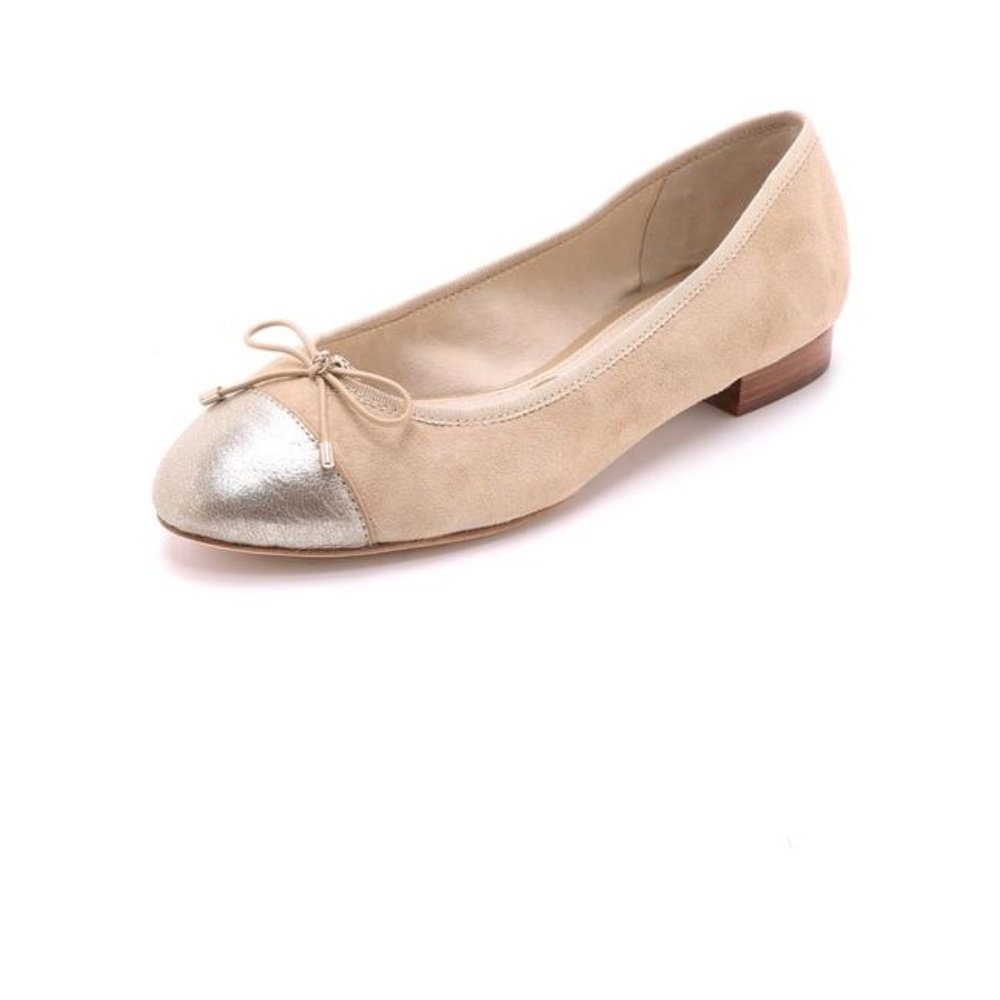 NEW in Box - Never Worn - Sam Edelman Bev Cap Toe Ballet Flat, Gold/Nude Suede